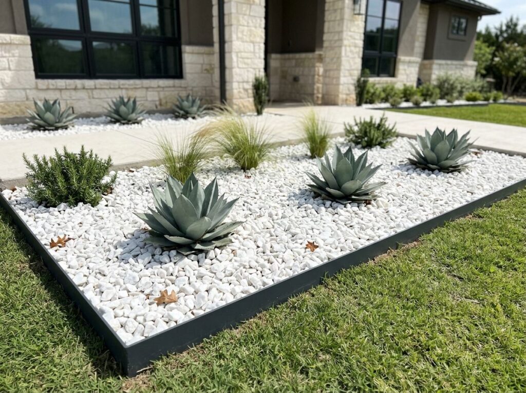 White Quartz Marble ground cover stones, bright white smooth pebbles piled for landscaping.