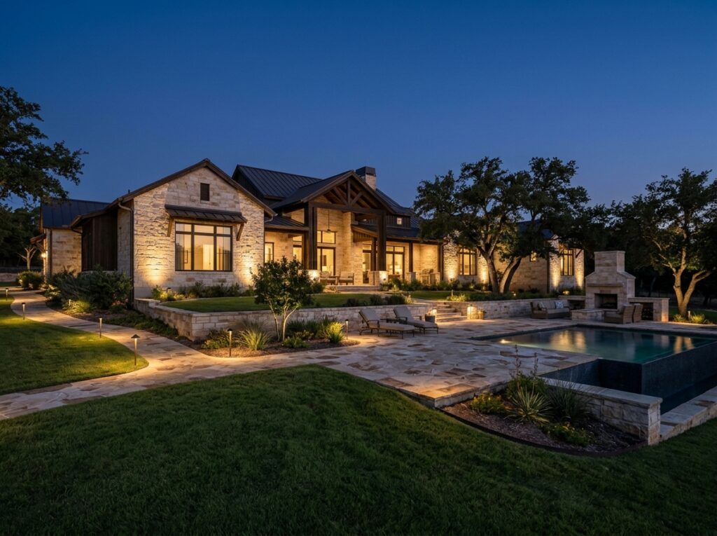 Wide Flood Light landscape lighting uplights a tree with a wide beam from a low-mounted fixture.