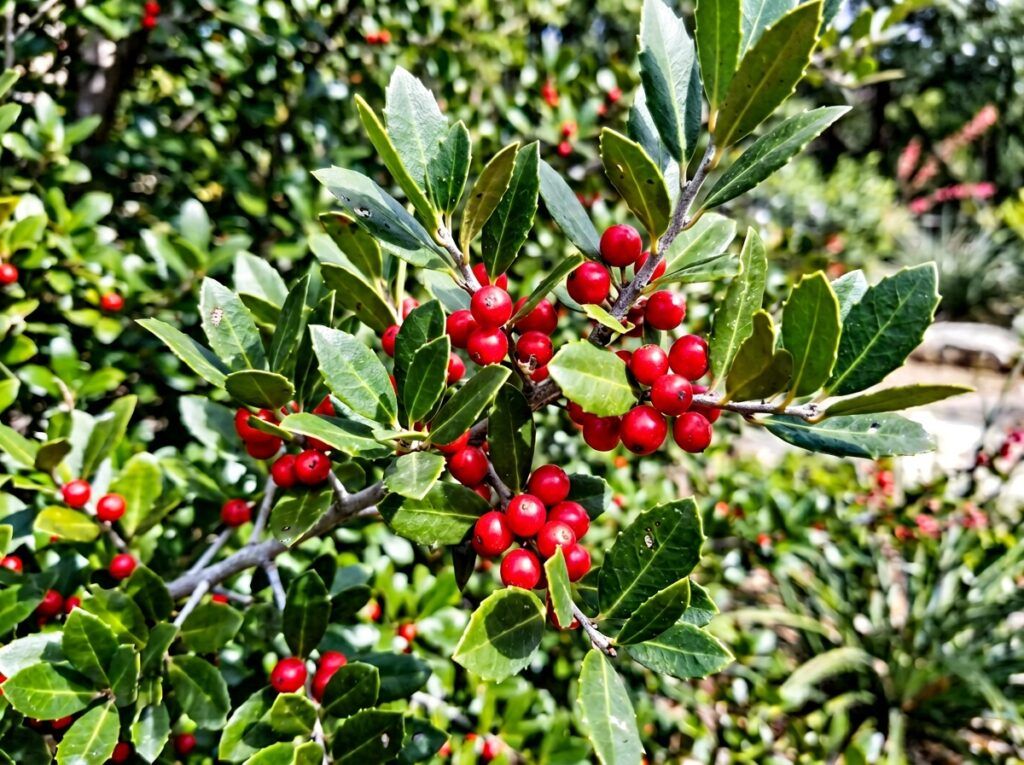 Yaupon Holly shrub in a black nursery container with dense green foliage.