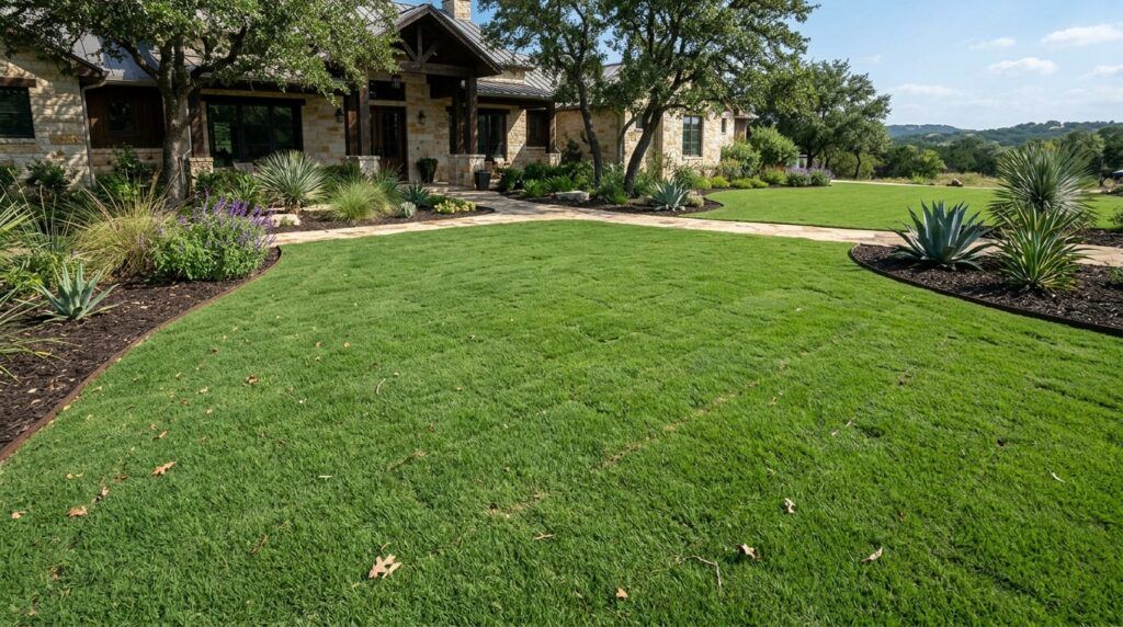 Zoysia Cavalier sod rolls stacked on a pallet, showing dense green turf ready for sod installation.