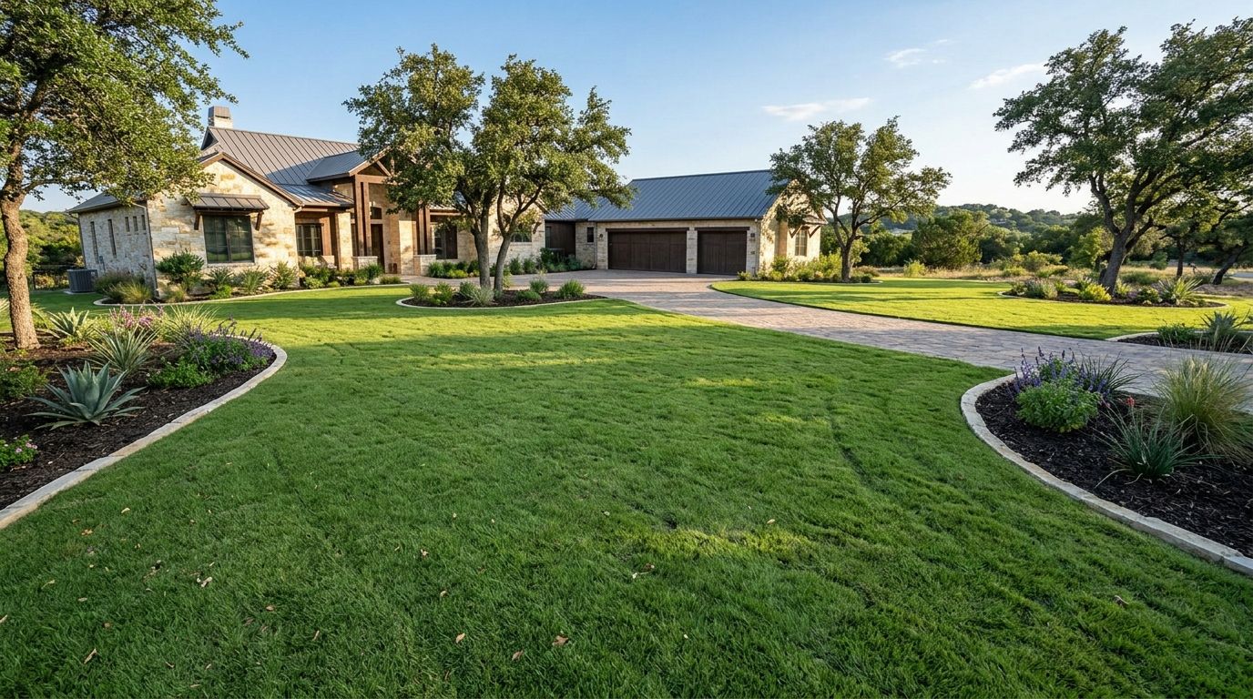 Zoysia El Toro sod installation with fresh green rolls laid in tight seams across a yard.