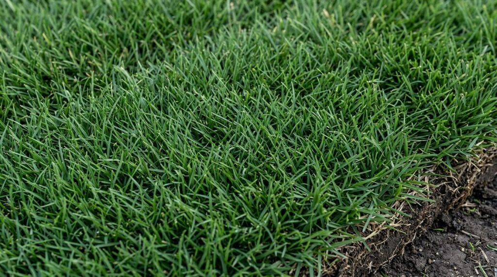 Zoysia Emerald sod close-up showing dense, fine green blades and tight turf texture.