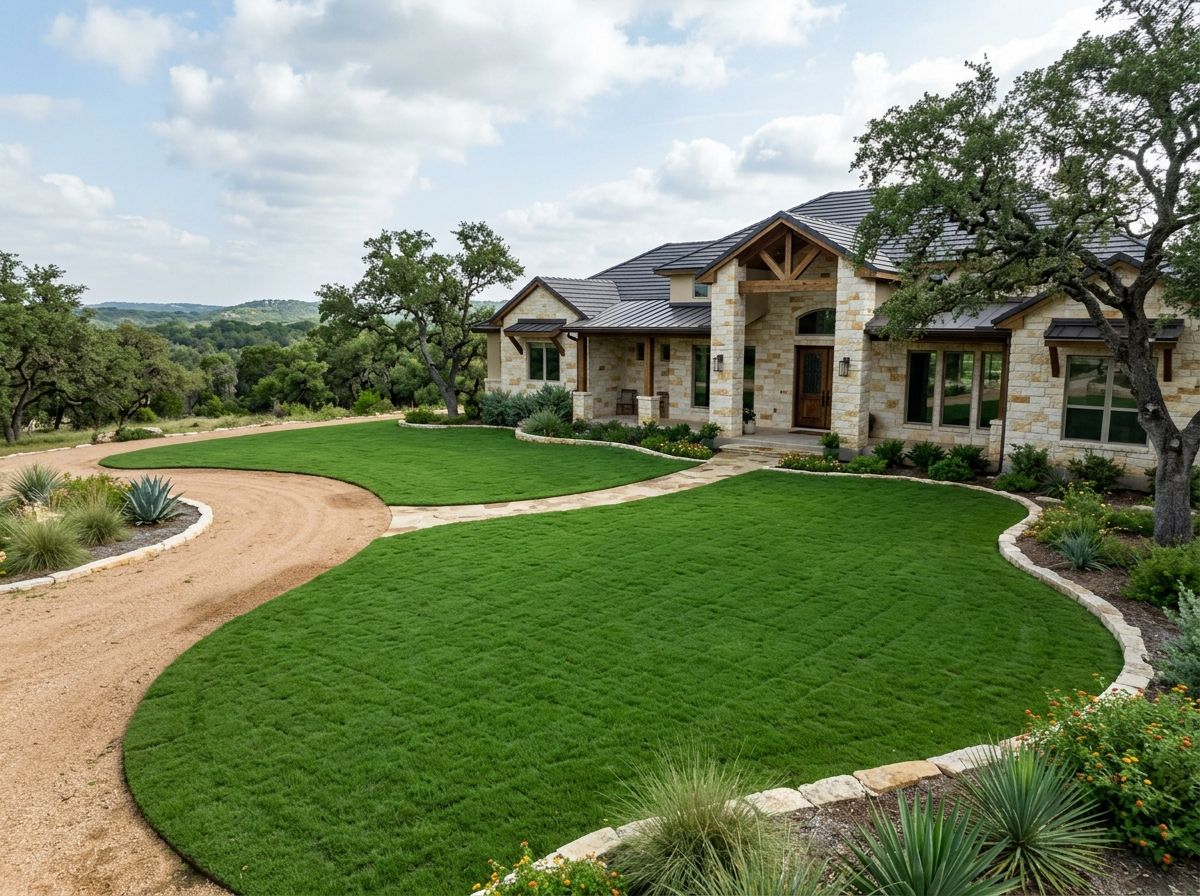 Luxury Helotes TX home with newly installed Bermuda Tahoma 31 sod front lawn