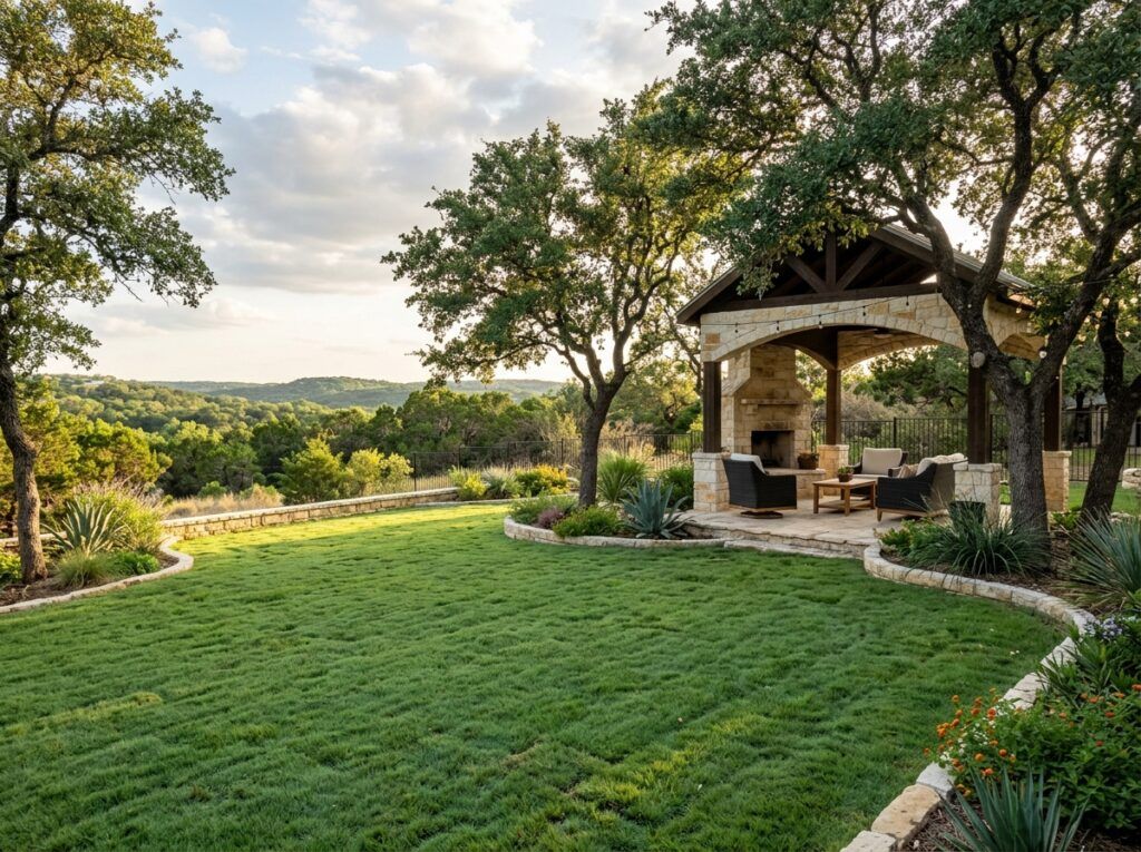 Helotes TX backyard with newly installed Buffalo Density sod