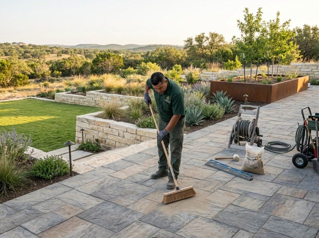 Boerne patio finishing work with edging and cleanup by a landscaping company