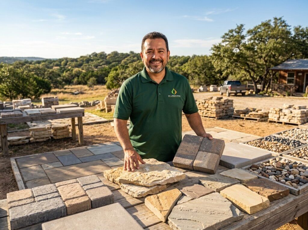 Boerne paver and flagstone material samples for a hardscape project