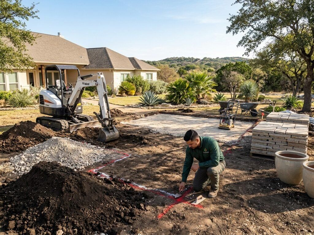 Fair Oaks Ranch patio layout and excavation for hardscape installation
