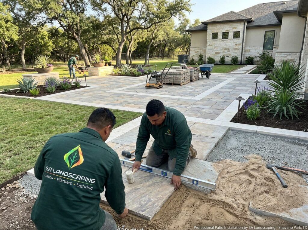 Helotes paver installation for a backyard patio in a residential landscape