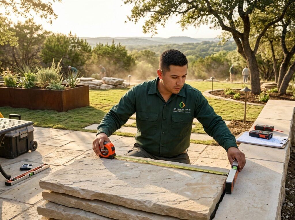 Helotes site evaluation and measurements for a backyard patio installation