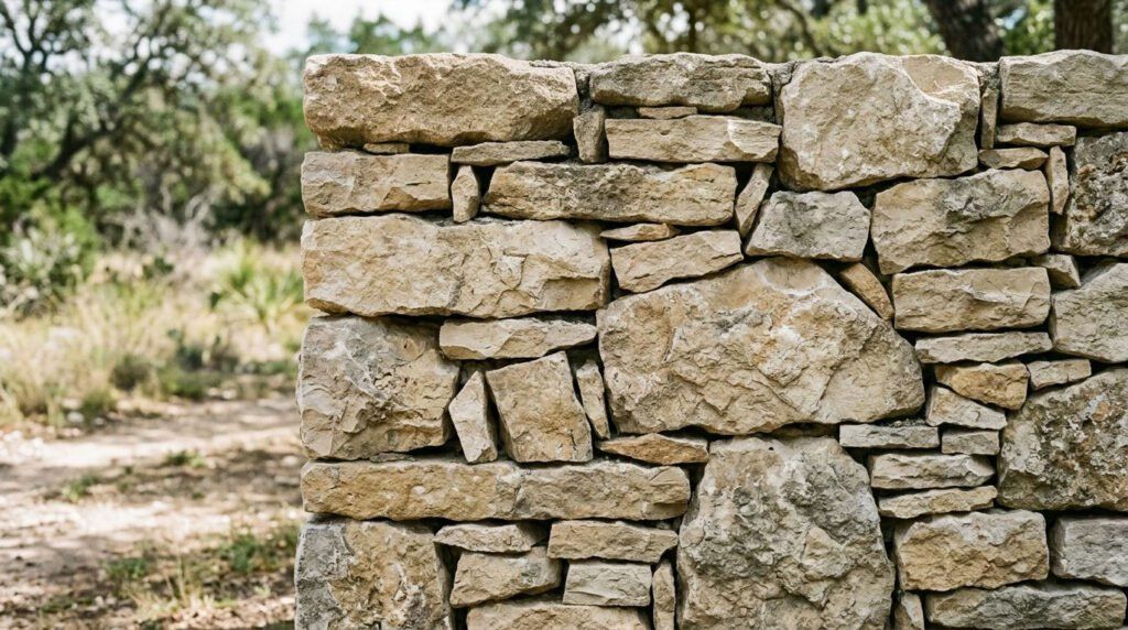 Natural stone landscape installation with boulders, gravel groundcover, and native plants