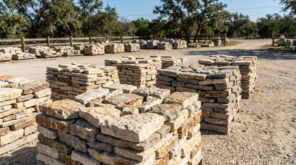 Natural stone landscape installation with boulder accents, river rock, and mulch bed edging